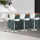 Set of 4 - Leather Patterned Bar Stools - White and Chrome