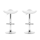 Set of 2 - Leather Gas Lift Bar Stools - White & Chrome