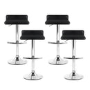 Set of 4 - Leather Wave Style Bar Stools - Black