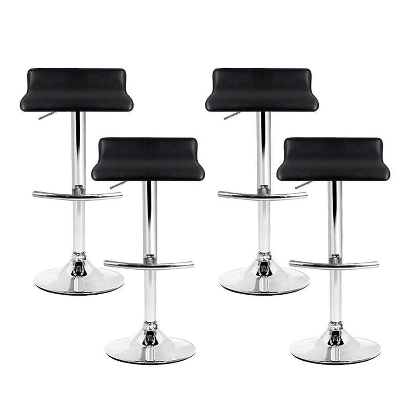 Set of 4 - Leather Wave Style Bar Stools - Black