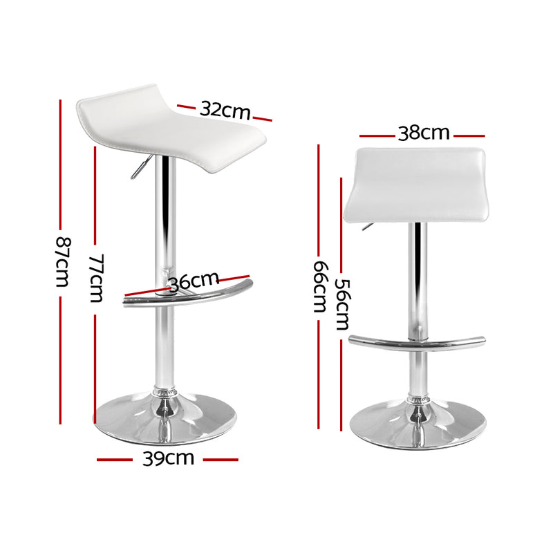 Set of 2 - Leather Wave Style Bar Stools - White