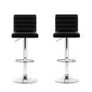 Set of 2 - Leather Padded Line Style Bar Stools - Black