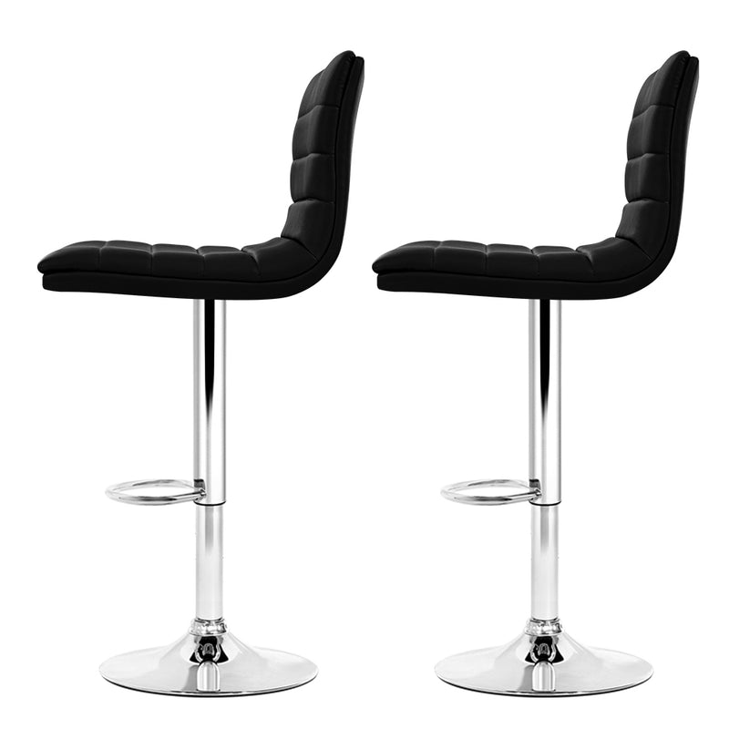 Set of 2 - Leather Padded Line Style Bar Stools - Black