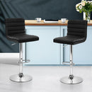 Set of 2 - Leather Padded Line Style Bar Stools - Black