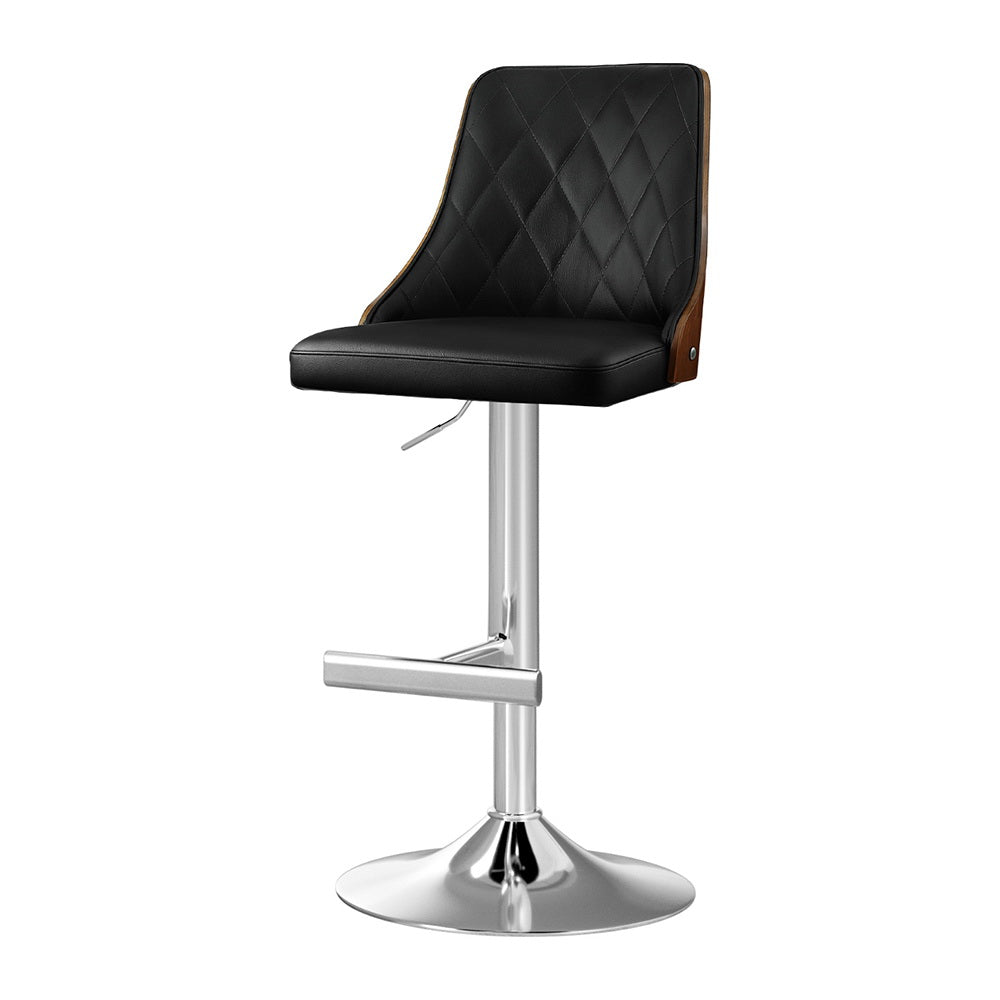 Bar Stool Bentwood Swivel Adjustable Kitchen Counter Stool Leather Black