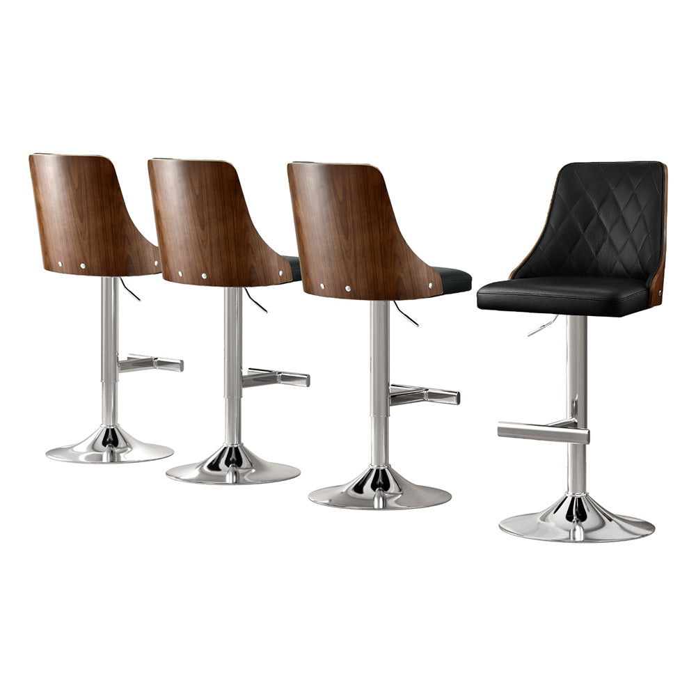 Atlas 4X Bar Stool Wood Swivel Adjustable Kitchen Counter Stool Leather Black