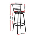 Set of 2 - Leather Bar Stools - Black and Steel