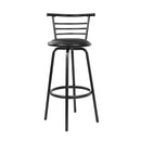 Set of 2 - Leather Bar Stools - Black and Steel