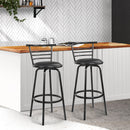 Set of 2 - Leather Bar Stools - Black and Steel