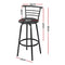 Set of 4 - Leather Bar Stools - Black and Steel