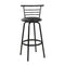 Set of 4 - Leather Bar Stools - Black and Steel