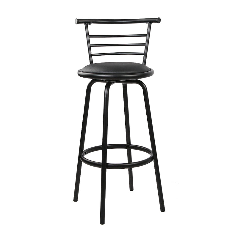 Set of 4 - Leather Bar Stools - Black and Steel