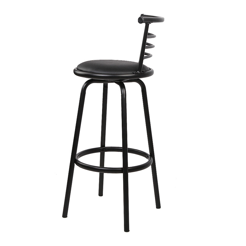 Set of 4 - Leather Bar Stools - Black and Steel