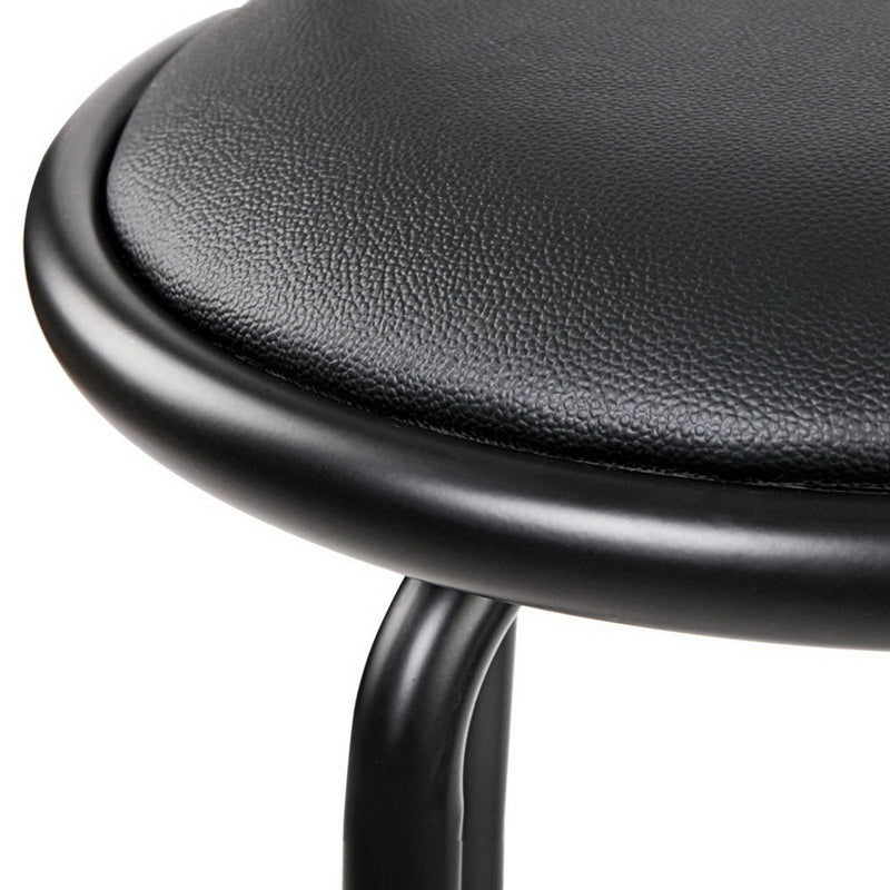 Set of 4 - Leather Bar Stools - Black and Steel