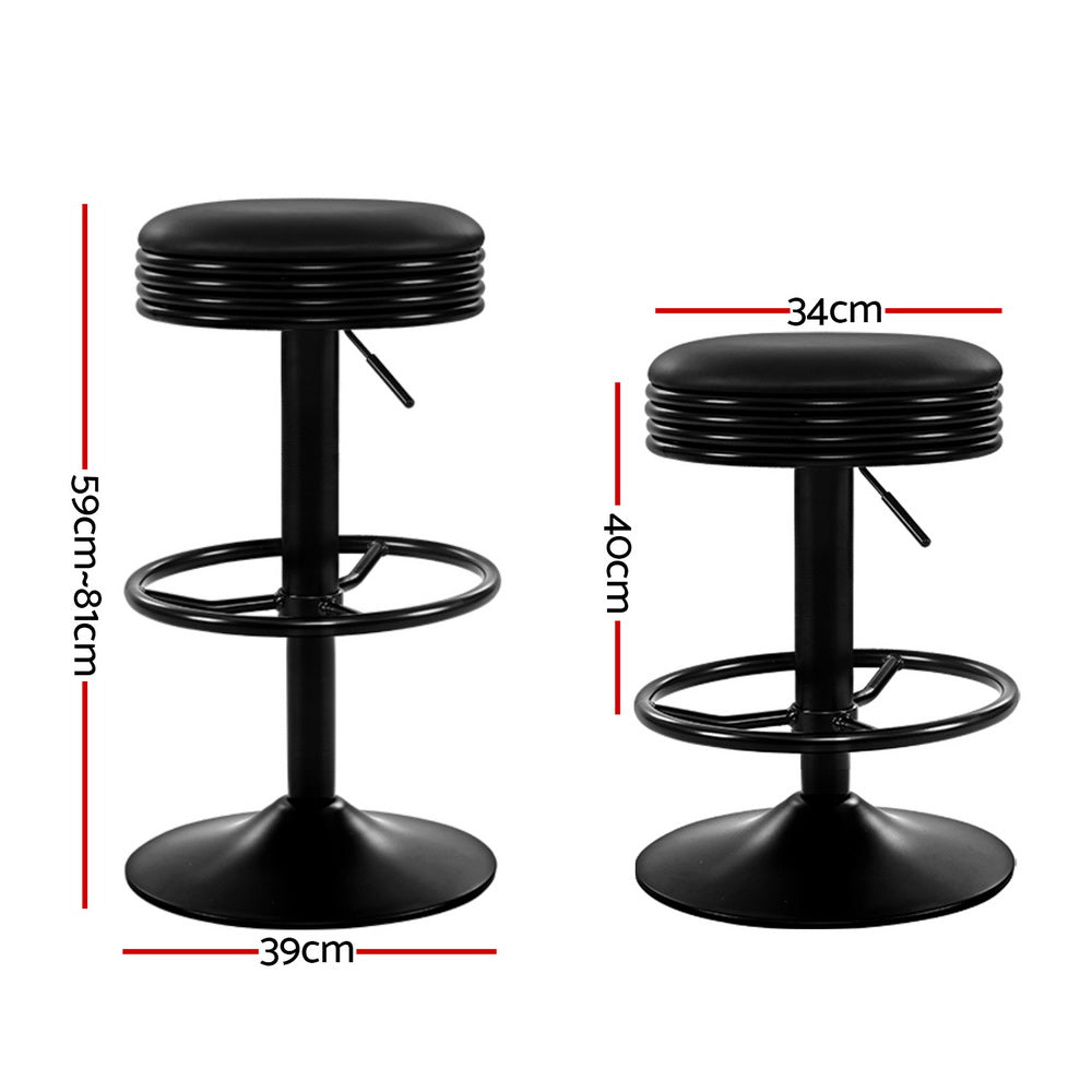 Serano Leather Bar Stools with Gas Lift – Black – Set of 4