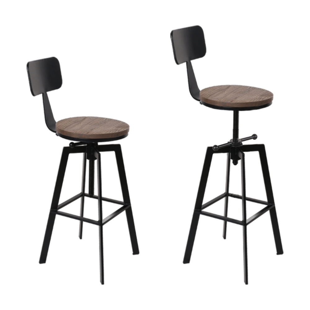 Angus Adjustable Bar Stools with Backrest – Black – Set of 4