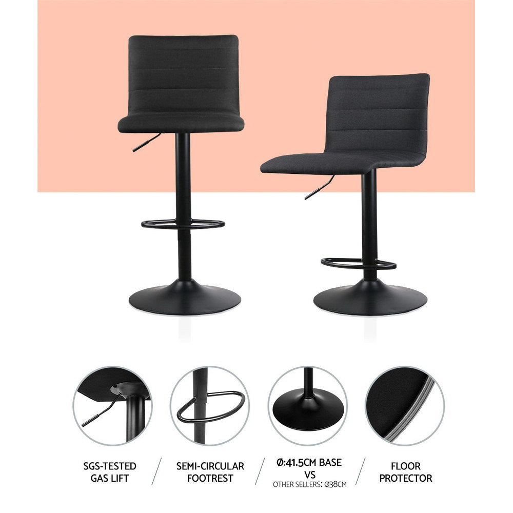 Marston Fabric Bar Stools – Black – Set of 2