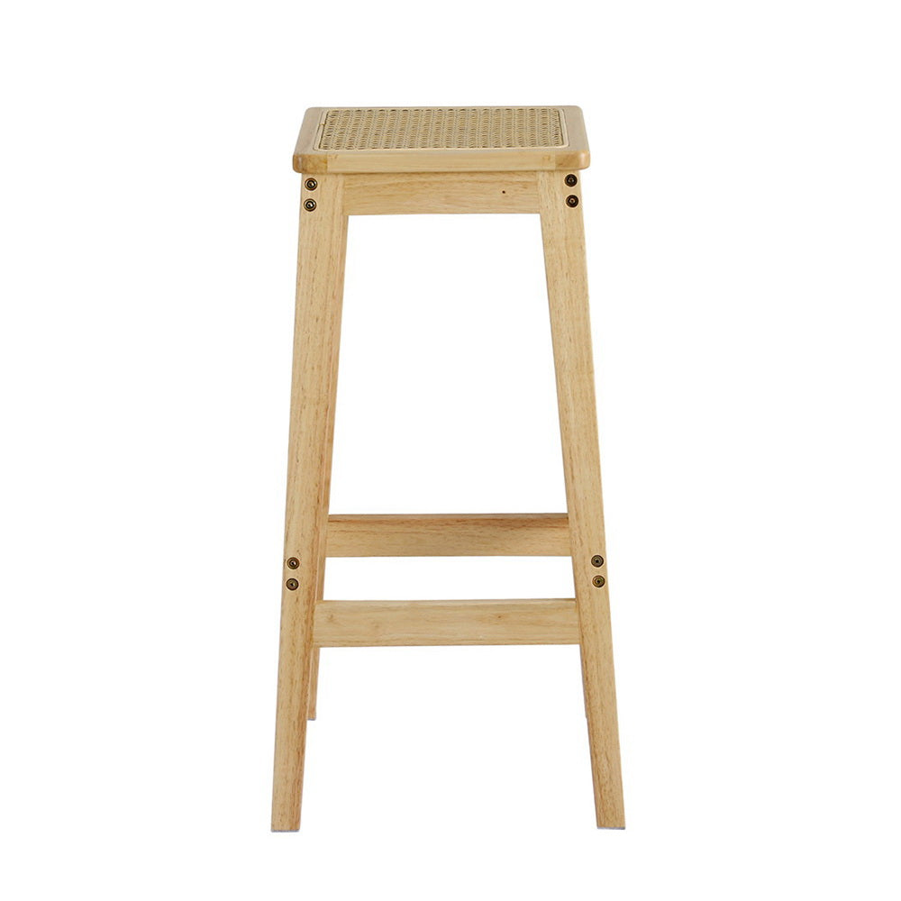 Nova Rubber Wood Bar Stools with Rattan – Natural – Set of 2