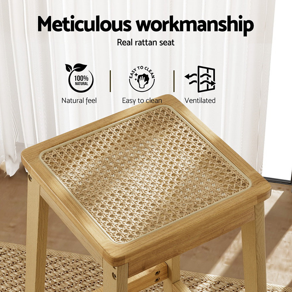 Nova Rubber Wood Bar Stools with Rattan – Natural – Set of 2
