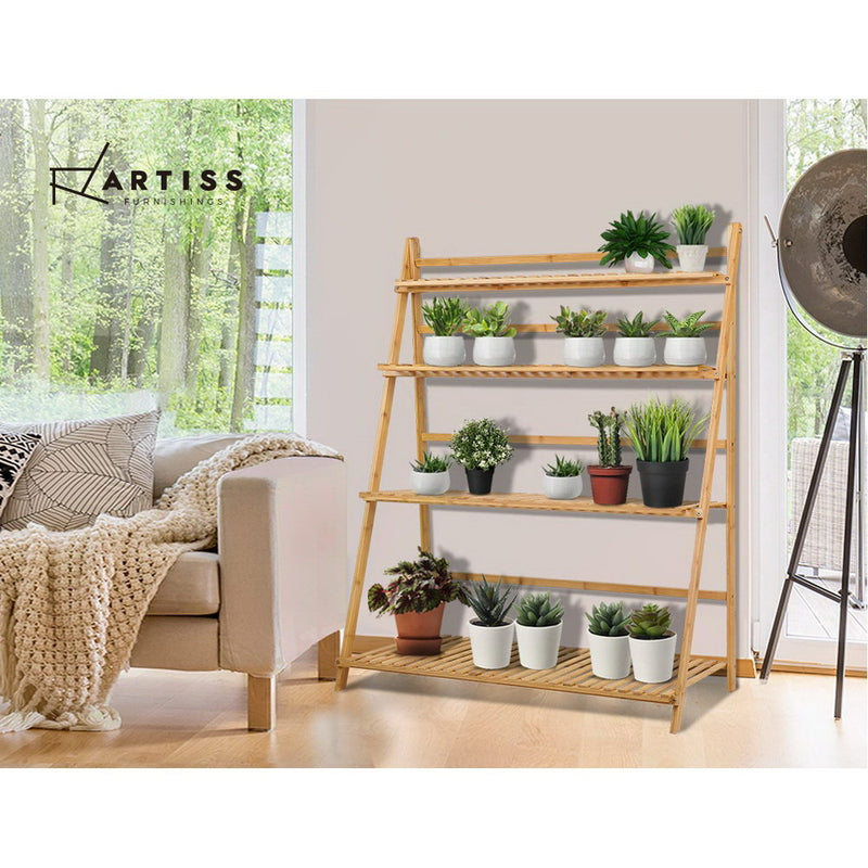 4 Tier Bamboo Slat Shelf - Pine