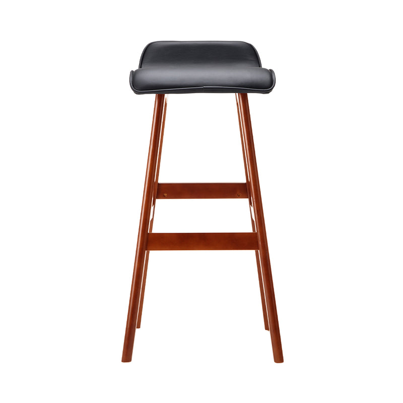 Set of 2 - Leather Wood Wave Style Bar Stool - Black