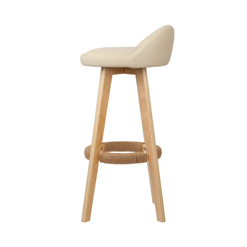 Set of 2 - Leather Backrest Bar Stools - Beige