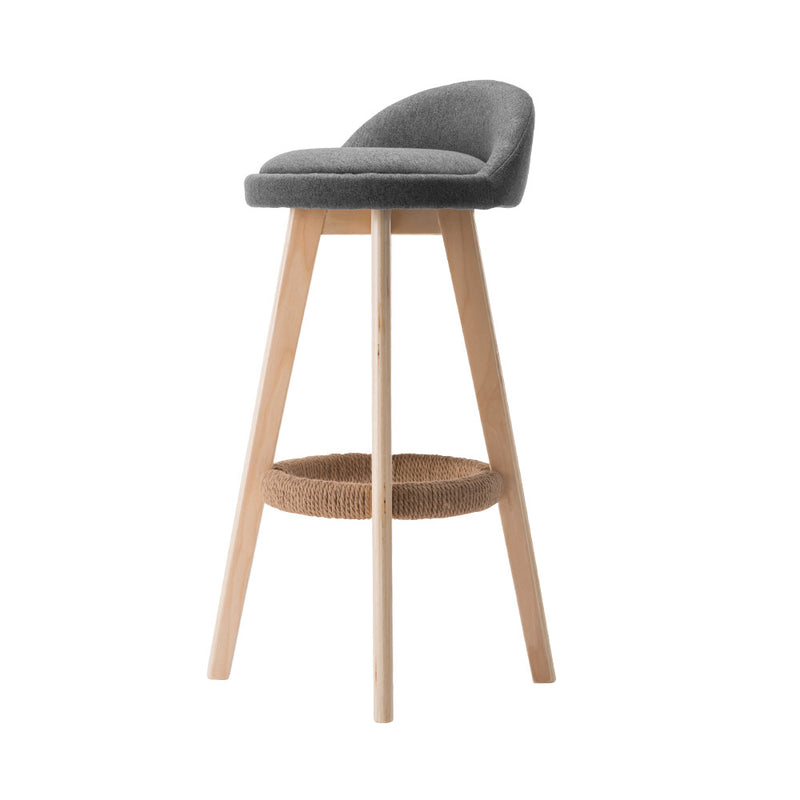 Set of 2 - Fabric Backrest Bar Stools - Grey