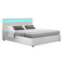 Artiss Bed Frame Queen Size LED Gas Lift White COLE