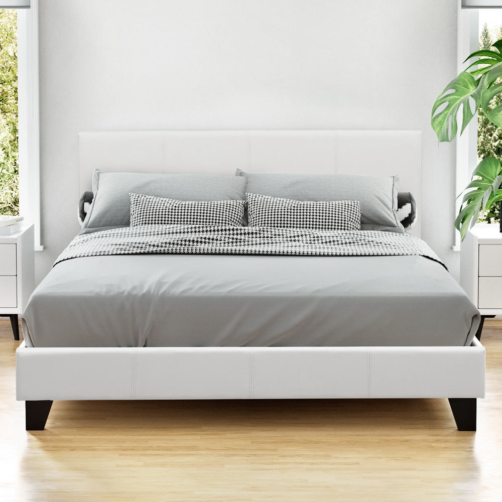 Montara Leather Upholstered Bed Frame – White – Double