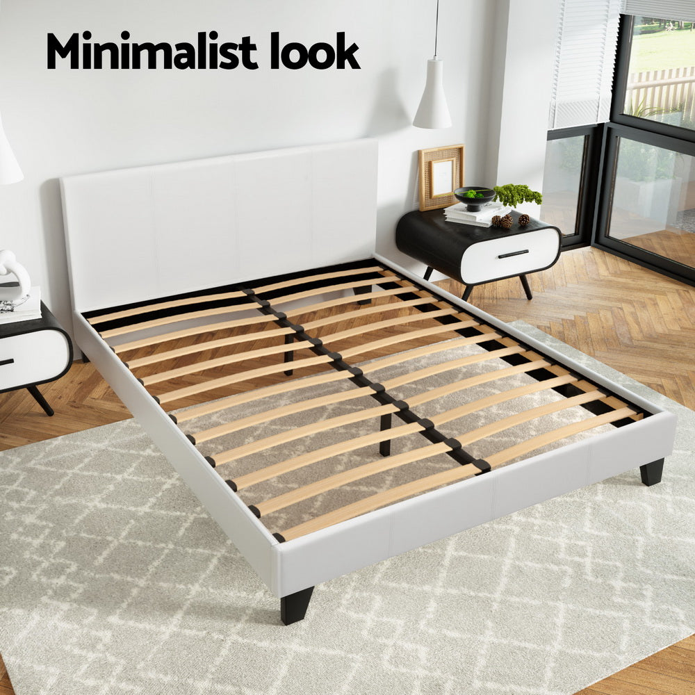 Montara Leather Upholstered Bed Frame – White – Double