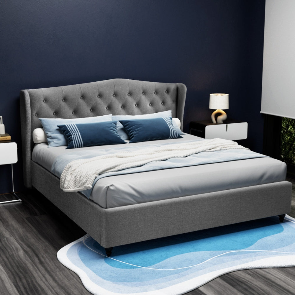 Camille Tufted Linen Bed Frame – Grey – King