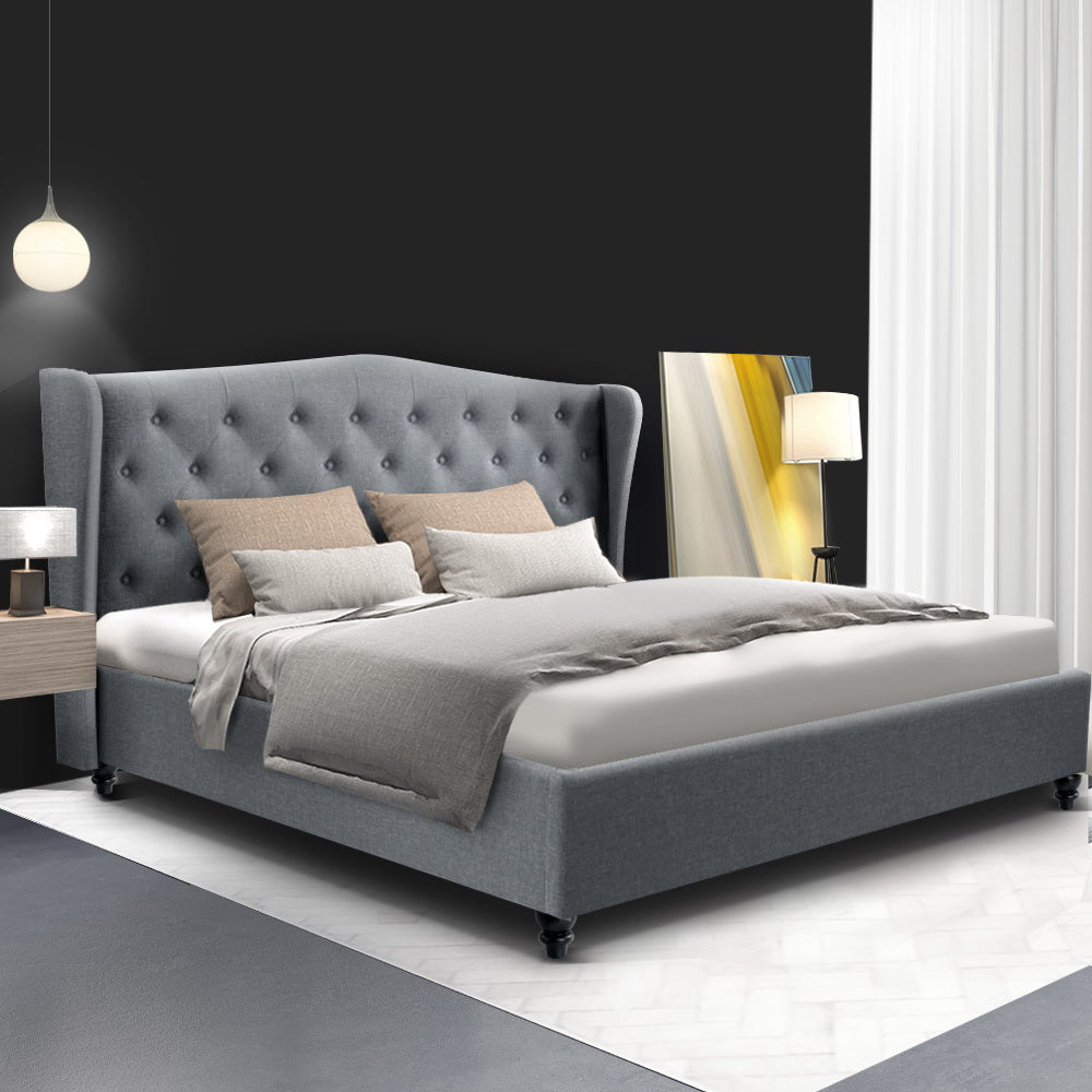 Camille Tufted Linen Bed Frame – Grey – King