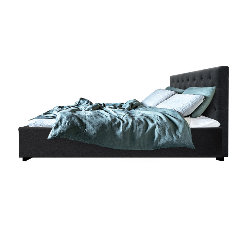 Rowen Linen Gas Lift Bed Frame – Charcoal – Queen