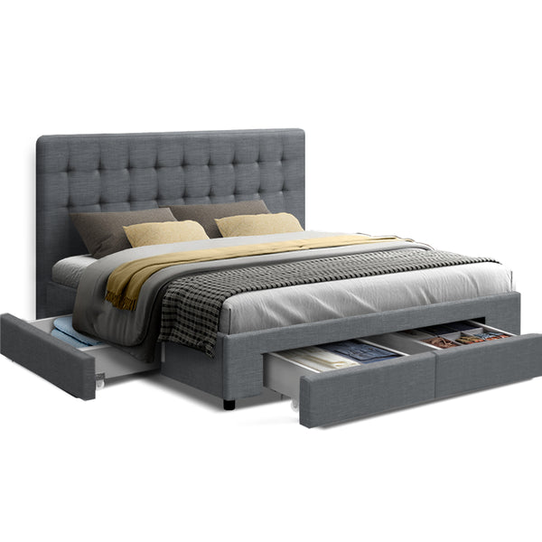 Artiss Bed Frame Queen Size with 4 Drawers Grey AVIO