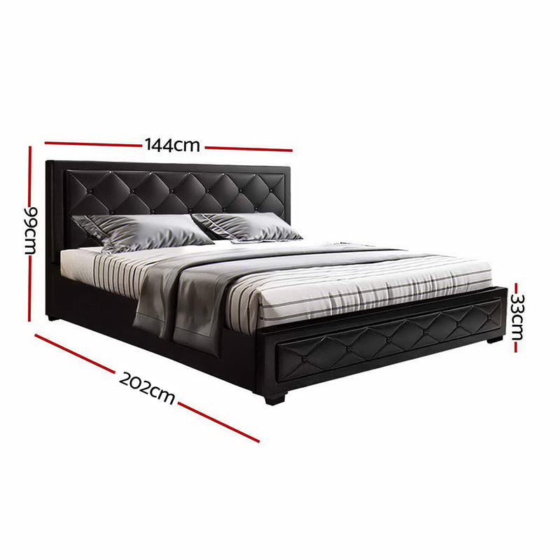 DOUBLE Size - Leather Gas Lift Bed - Black