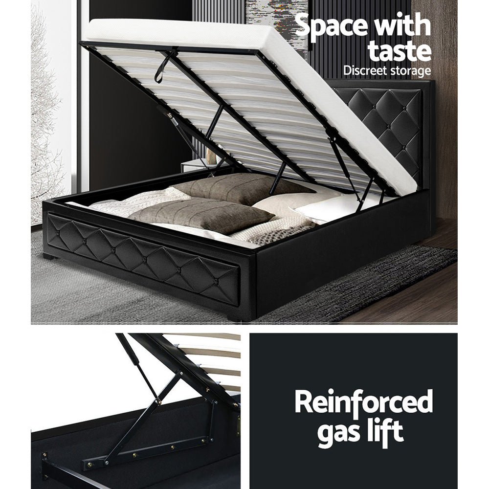 Serano Leather Gas Lift Bed Frame – Black – Double