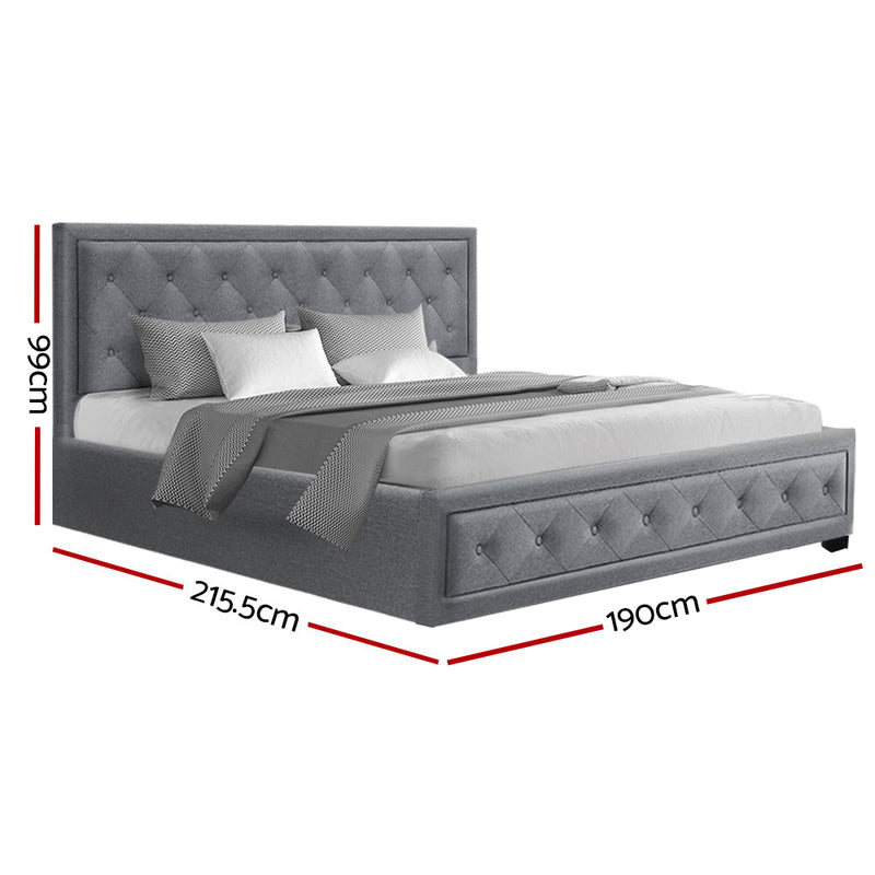 KING Size - Linen Gas Lift Bed Frame - Grey