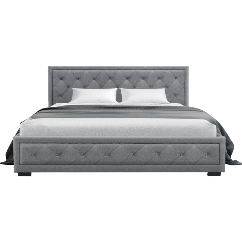 KING Size - Linen Gas Lift Bed Frame - Grey