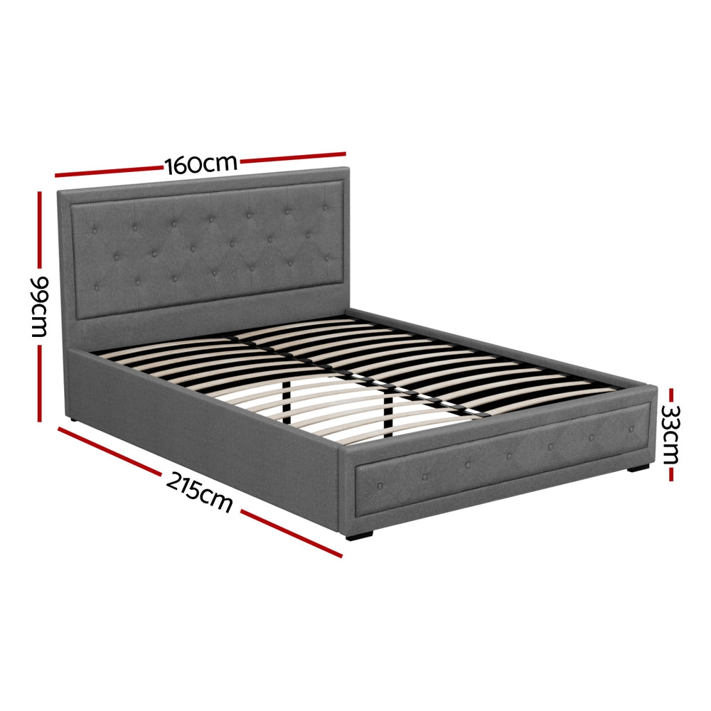 Tiyo Linen Gas Lift Bed Frame – Grey – Queen