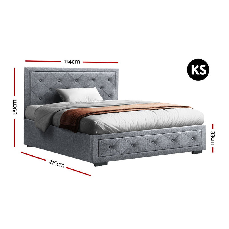 KING SINGLE Size - Plush Gas Lift Bed Frame - Grey