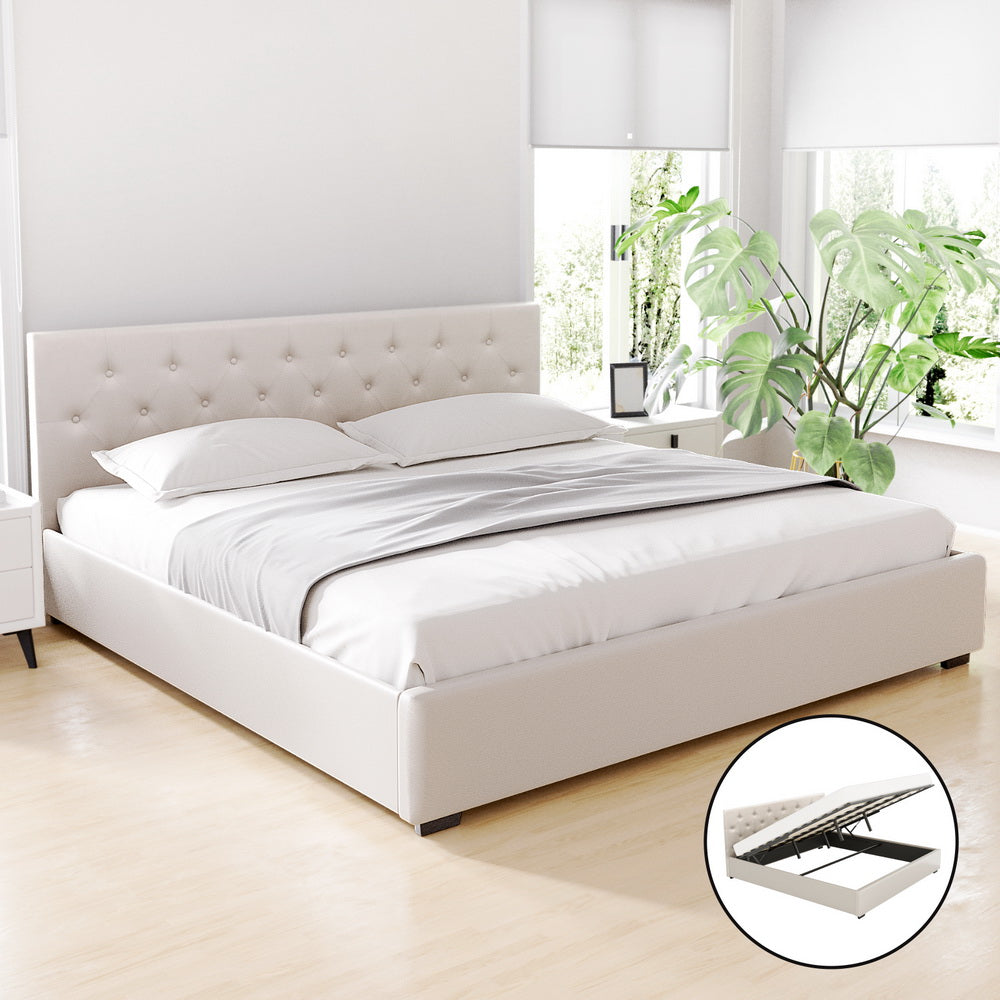 Bed Frame Gas Lift Beige VILA – King