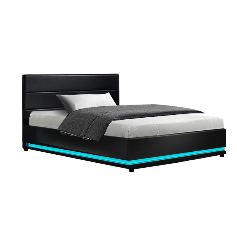 Artiss Bed Frame King Single Size LED Gas Lift Black LUMI