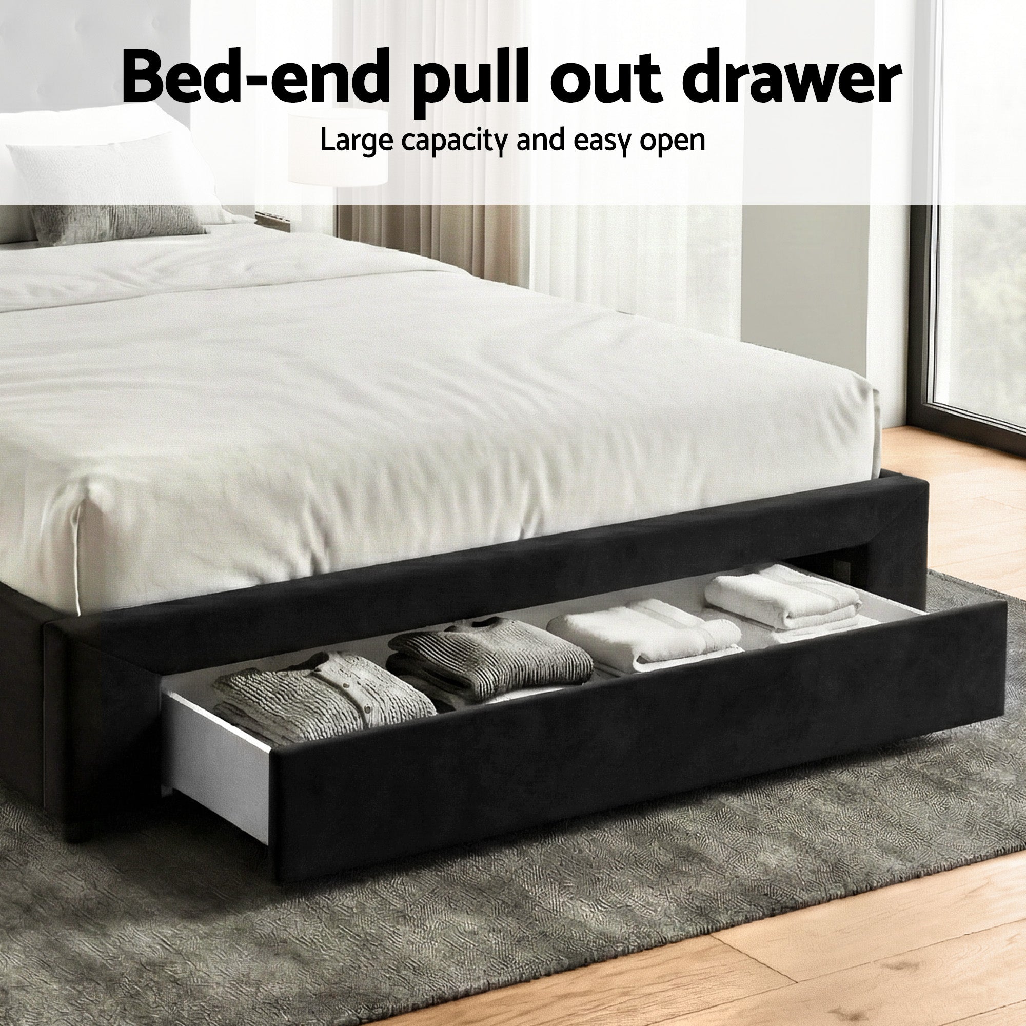 Luna Storage Bed Frame with Charging Station and 3 Drawers – Grey – Double