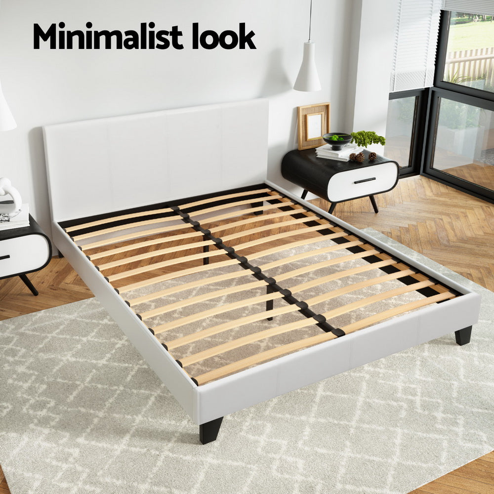 Neo Leather Bed Frame – White – Queen
