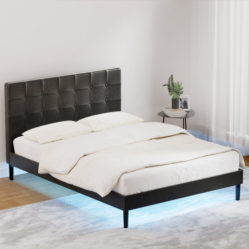 DOUBLE Size - LED Leather Bed Frame - Black