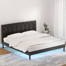 KING Size - LED Leather Bed Frame - Black