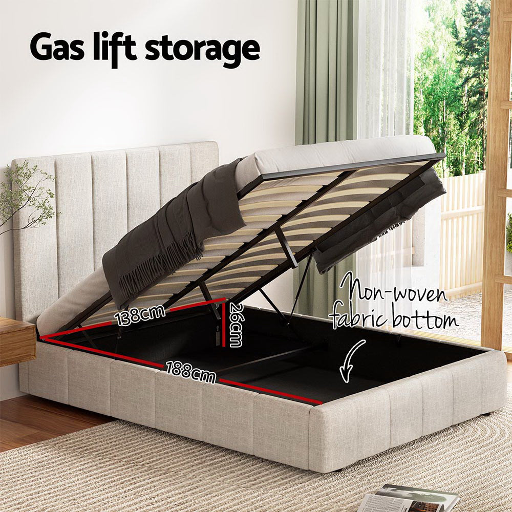 Tette Linen Gas Lift Bed Frame – Beige – Double