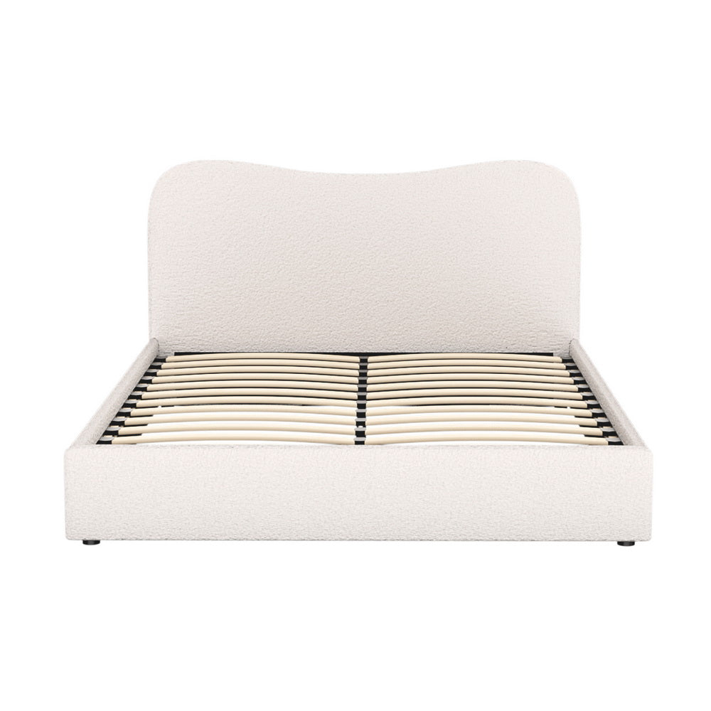 Alba Bouclé Upholstered Bed Frame – Beige – Queen