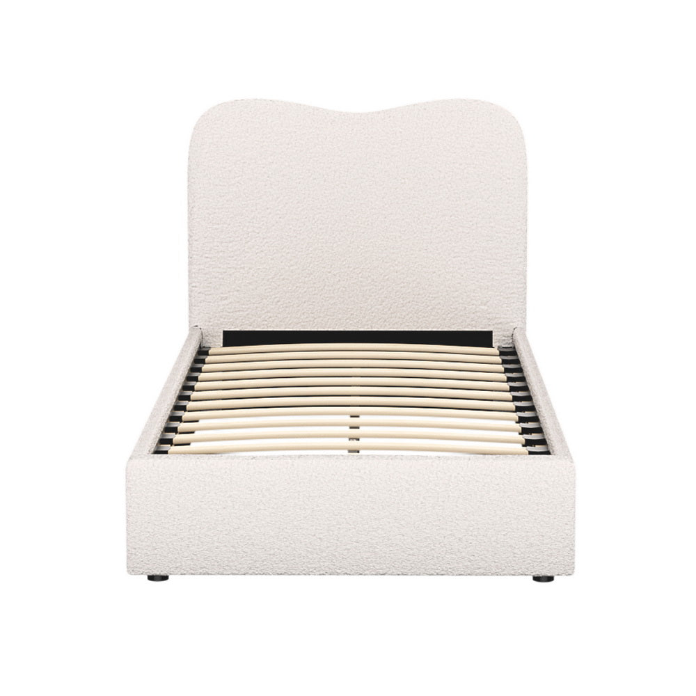 Alba Bouclé Upholstered Bed Frame – Beige – Single