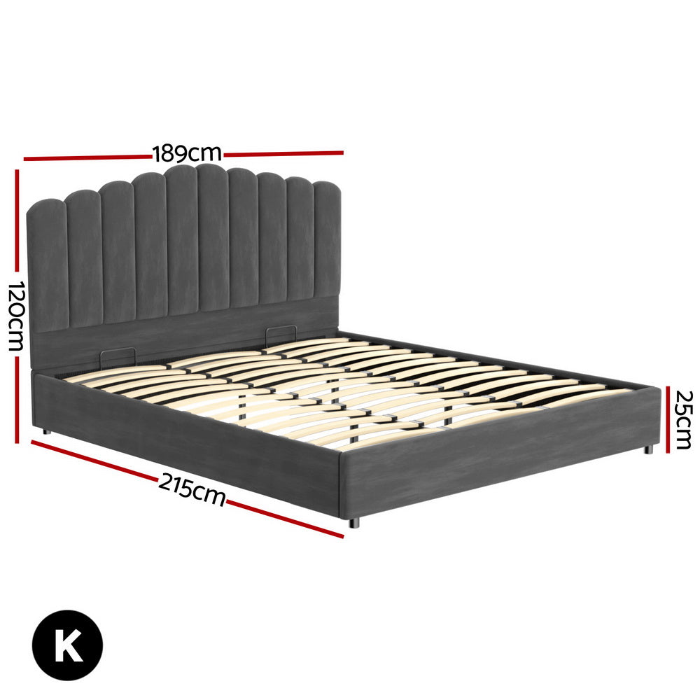 Vail Gas Lift Storage Bed Frame – Grey – King